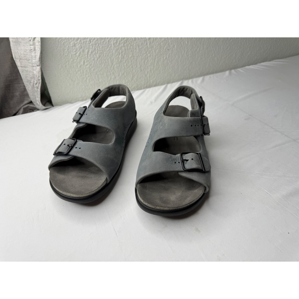 SAS Womens Grey Nubuck Leather Triple Strap Buckle Comfort Sandals 7.5 M USA